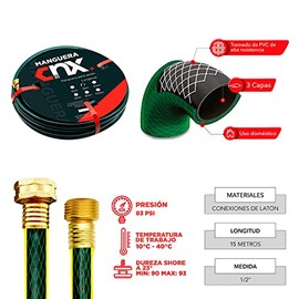 CNX Manguera de Jardín de 15 Metros Verde 1/2" Pulgadas