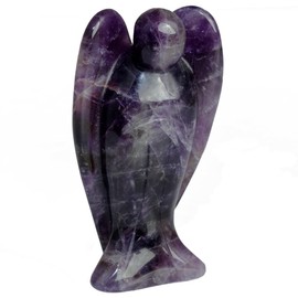 KYEYGWO Amethyst Angel Gemstone Crystal Guardian Angel Statues, Pocket Angel Peace Angel Lucky Charm Reiki Fengshui Desk Ornaments 2.75"