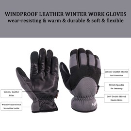 SKYDEER Winter Leather Work Gloves, Warm Fleece Insulation Lining for Cold Weather Work, Thermal Insulated Gloves (SD2240T/L)