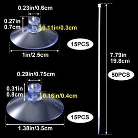 PAGOW 30 Pcs Aquarium Suction Cups with 50 Pcs Zip Ties, Suction Cup for Fish Tank Plants Binding Moss Landscape Fixation, Utility Sucker Pad Without Hooks for Kitchen Hanging (2.5cm+3.5cm)