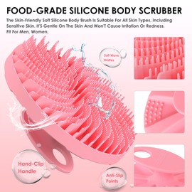 INNERNEED Food-Grade Silicone Body Scrubber Bath Shower Cleansing Brush, Gentle Exfoliating and Massaging, Nice Foaming, Last Longer (Pink)