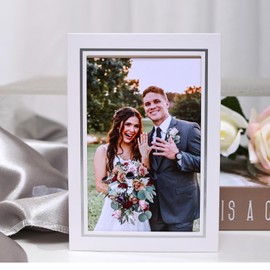 Photo Frame Cards 4x6 with Envelopes,Blank Photo Card Holder and Envelopes,Paper Picture Frame Notecards for 4x6 Photo Inserts, Mother's Day, Father's Day,Wedding,(White with Silver Trim, 50 Pack) ﻿