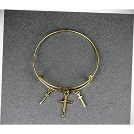 Gold Cross Bracelet Bangle Bracelet Expandable Thin Skinny 3 Cross Pendants Statement Chunky Rhinestone Crystal Bangle Fashion Jewelry Bracelet For Women