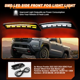 Vektoris Smoked LED Front Bumper Wheel Side Marker Lights for 2022 2023 2024 Nissan Frontier GEN3 Function as Daytime Running Light DRL & Amber Turn Signal Lamp,OEM Number # 26145-9BU0B, 26140-9BU0B