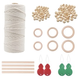 Macrame Kit WorthPlanet 115Pcs Macrame Cotton Cord 3mm 109 Yards Macrame Supplies Starter Kit with Wood Beads Wood Ring Wooden Sticks Needle Threader for Crafts Plant Hangers W200022