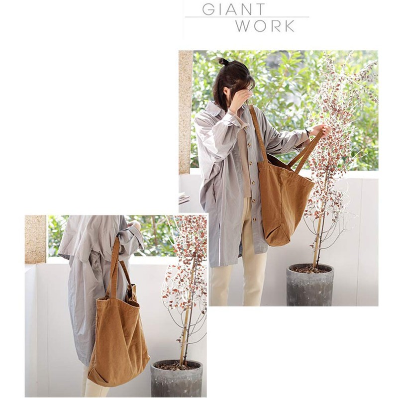 Volsha Canvas Tote Bag, A4 Large Capacity, Plain Shoulder Bag,