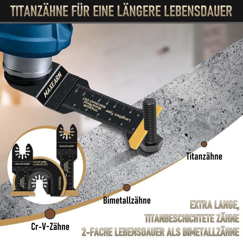 MaxEarn Oscillating Multitool Saw Blades, Titanium Extra Long Multitool Blades,