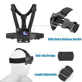 36 in 1 Accessories Kit for Action Camera, Chest & Head Strap Mount, 360° Rotating Wrist Strap Mount, Backpack Clip, Suction Cup Mount, Floating Handle Grip and Various Adjustable Camera Accessories