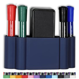 Glassboard Studio Magnetic Dry Erase Marker Holder - Super Strong for Magnetic Glass Whiteboard or Fridge - 2 Large Neodymium Magnets - No Slip Grip - Eco-Friendly PLA Plastic (Navy Blue)