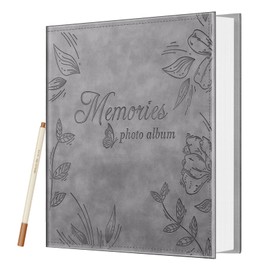 Fintie Photo Album Self Adhesive for 3x5 4x6 5x7 6x8 8x10 Pictures, 60 Sticky Pages DIY Photo Album with A Metallic Pen, Scrapbook Album for Family Wedding Anniversary Pictures, Gray