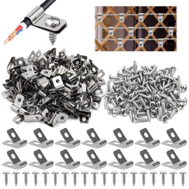 BREANIFULL Pack of 100 Fence Wire Clamps Stainless Steel R-Type Wire Fence Wire Clips with Screws Agriculture Fence Mounting Clips for Wire Fence Clip Attachment of Fence Barbed Wire Component