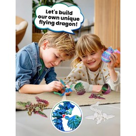 Eisfiel 2 Pcs 3D Printed Dragon with Wings, 3D Dragon Egg Fidget Toy, 3D Printing Toys for Kids & Adults, Unique DExecutive Desk Toys for Home Office Decor (Rainbow & Glow-in-The-Dark)