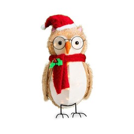 20 Inch Tall - Light-Up Christmas Owl with Scarf - Pre-Lit Holiday Display Decoration