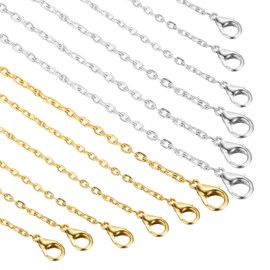 HARFINGTON - Paquete de 20 cadenas de collar de 20 pulgadas a granel, 2 mm, chapado en oro y plata con cierres de langosta para hacer joyas