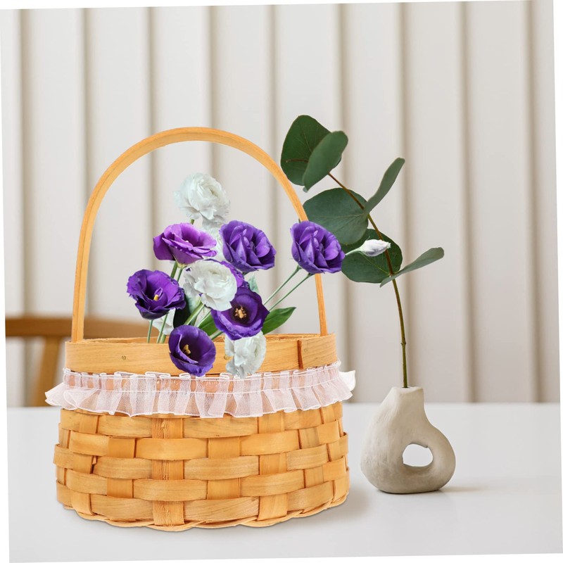 KOMBIUDA Woven Flower Arrangement Basket with Handle for Home Decor