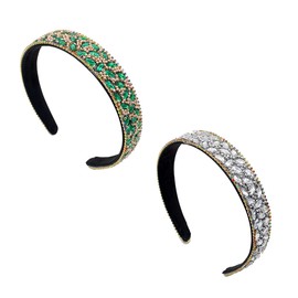DouuYuhet Rhinestone Women Headband Sparkle Diamond Crystal Knotted Headband for Women Crystal Embellished Wide Top Knot Headband Women's Fashion Headbands Hair accessories (Green, White)