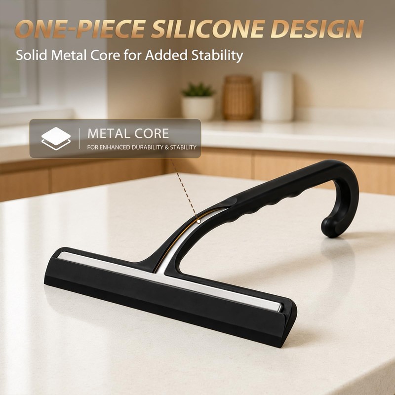 Silicone Shower Squeegee for Glass Doors with Built-in Hook, 8.3