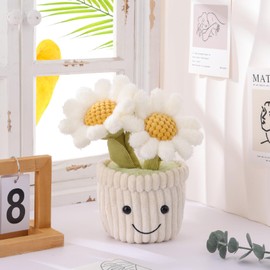 Apricot Lamb Soft Daisy Plant Plush Toy, Stuffed White Flower Pot, Kawaii Plushie for Kids, 10"