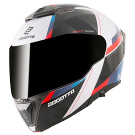 Bogotto Ezion Flip Up Helmet, Matte Black/White/Red/Blue, S