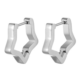 Flongo Geometric Hoop Earrings for Women: Heart Star Rectangle Chunky Huggie Earring - Stainless Steel Earrings Hypoallergenic