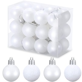 24 Pieces 30 x 30 mm Mini Size Christmas Baubles, Silver Gold Christmas Tree Decorations with Plastic Ornaments (White)