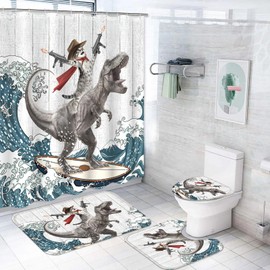 Wegklazax 4 Pcs Dinosaur Cat Shower Curtain Sets Funny Shower Curtain Set Wave Shower Curtain Sets Bathroom Decor with 12 Hooks Cat-01 72"x72"