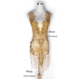 Labellezalay Full Front and Back Bodice Rhinestone Applique Patch,New Large Size 33.4" * 15.7" Decorate Appliques, Gold Silver Rose Gold Shine DIY Dress Applique Patch by Piece (YM2101-1Gold)