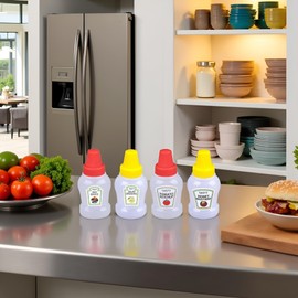 Jizlan 4 Pcs 25ml Mini Ketchup Bottles, Mini Condiment Squeeze Plastic Sauce Bottles Containers Empty Ketchup and Mustard Syrup Dispenser