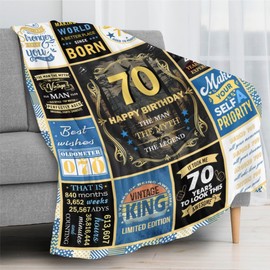 70th Birthday Blanket, 70 Year Old Gifts for Men, Happy 70th Birthday Gifts, Unique Blue Fun Mens Throw Blanket Gifts for Anniversary Christmas, Super Soft Warm Plush Flannel Fleece Blankets 60"X50"