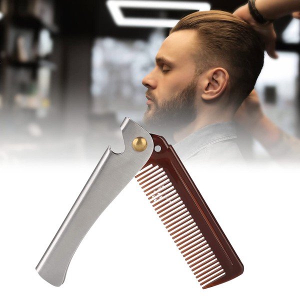 Folding bia-doko-mu, Anti-Static Stainless Steel Comb Portable Travel Hair and Beard for Men Birthday Gift