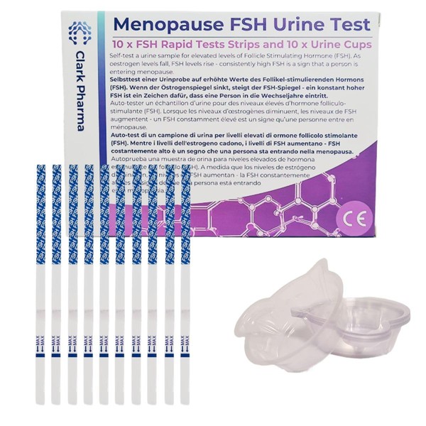 10 Pack Menopause Test Kit | 10 Test Strips & 10 Urine Cups | Women Follicle Stimulating Hormone Detection | Self Test for Early Menopause Perimenopause | Fertility Test