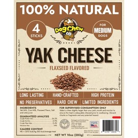 Tibetan Dog Chew Tibetan Yak Cheese Dog Chew Sticks (4 Medium Chews) Flaxseed Flavored - Natural, Handmade, Long-Lasting, Easy to Digest, Ideal for Medium Dogs and Aggressive Chewers, Rawhide, Grain and Gluten Free