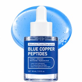 Copper Peptides Serum for Face with Bakuchiol, Korean Skincare GHK-Cu Serum with Niacinamide, Hyaluronic Acid & Collagen, Plumping Hydrating Serum for Fine Lines, Firming Look & Glow, 1 Fl Oz