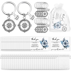 Ecation 50 Set Employee Appreciation Gifts in Bulk Christmas Thank You Gifts for Coworkers Keychain with Thank You Card Organza Bag