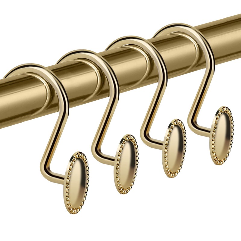 Gold Shower Curtain Hooks, Set of 12, Rust Resistant, Heavy