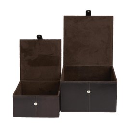 Deco 79 Leather Handmade Decorative Box Storage Decorative Keepsake Boxes with Snap Front Closure and Detailed Stitching, Set of 2 Storage Boxes 10", 8"W, Dark Brown