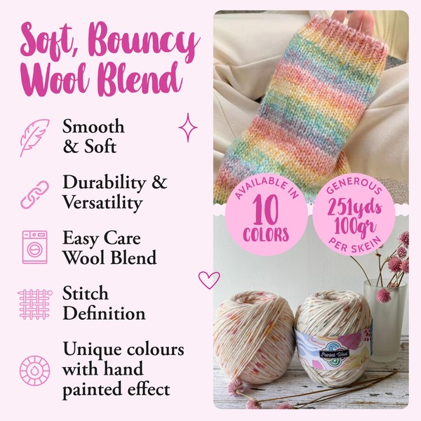 KnitPal Painted Wool Yarn for Knitting, 5 Skeins, 1255Yds/500G, Free