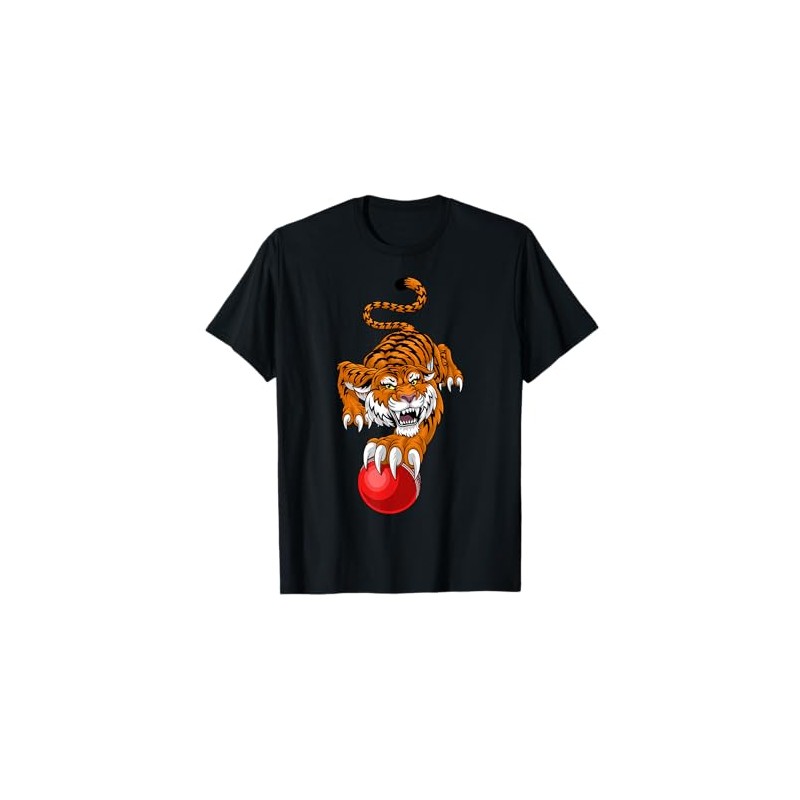 Tiger Cricket Ball Animal Cartoon Character T-Shirt