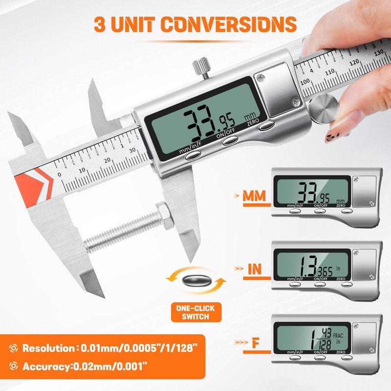 Digital Caliper, HARDELL Caliper Measuring Tool 8 Inch/200mm, 0.001" High-Precision