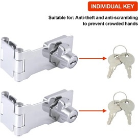 Zarique 2 Pack Keyed Door Lock Hasp Latch ，Collapsible Solid 304 Stainless Steel File Cabinet Lock Desk Drawer Lock Fit for 90/180 Degree Drawers, Dabinets, Doors, Flip Barn Door (Individual Key)