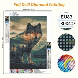 Jawecci Wolf Diamond Painting Kits for Adults Beginners - Mountain Diamond Art Kits for Adults, 5D Round Full Drill Diamond Painting DIY Gifts for Home Decor 30x40cm