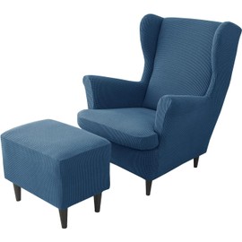 2 Piece Wingback Chair Slipcover with Matching Ottoman Cover,Stretch Wing Chair Covers Spandex Wingback Armchair Covers Non-Slip Furniture Protector for Living Room Wingback Chair (Color : #26, Size