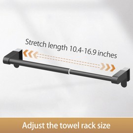 VEHHE Kitchen Towel Holder, Retractable Kitchen Towel Rack, Hooks Adjustable to Cabinet Door Thickness, Dish Towels Holder with EVA Pad, Over The Door Towels Rack, L10.4~16.9 X W2.8 X H2.4 in (Black)