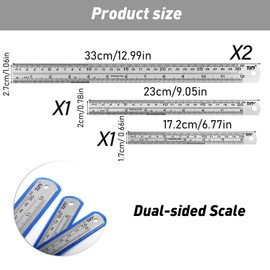 Xmart Metal Ruler, Pack of 4, Thick Version Metal Ruler, Edge Measuring Device with Double-Sided Scale, 15 cm, 20 cm, 30 cm x 2 Metal Ruler, Suitable for Drawing Engineers in the Student Office