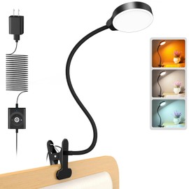 Glocusent - Luz de clip de 5 W, 36 LED, luz de lectura para el cuidado de los ojos, 3 colores y 5 luces de brillo con adaptador, luz de lectura perfecta para lámpara de cama/litera