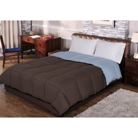 Superior Brushed Microfiber Comforter, Down Alternative Bedding, Medium Weight, Bed Cover, Plush Duvet Insert, Oversized Blanket, Box Quilt, Reversible Comforter, Twin/Twin XL, Chocolate/Sky Blue