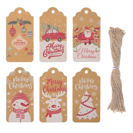 Koogel Christmas Gift Tags, Pack of 120 Kraft Paper Labels with 1 Roll of String for Christmas Decoration, Gift Wrapping, 22 x 16 x 1.5 cm
