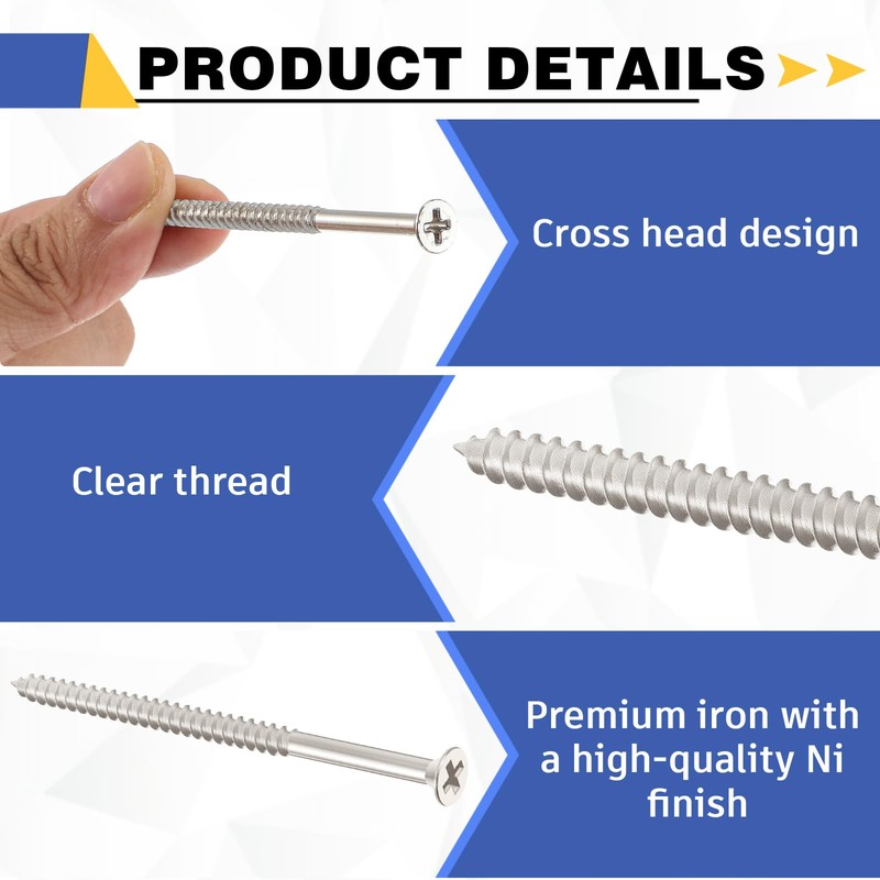 Otoolling 100 Pack Satin Nickel Wood Screws #9 Extra Long