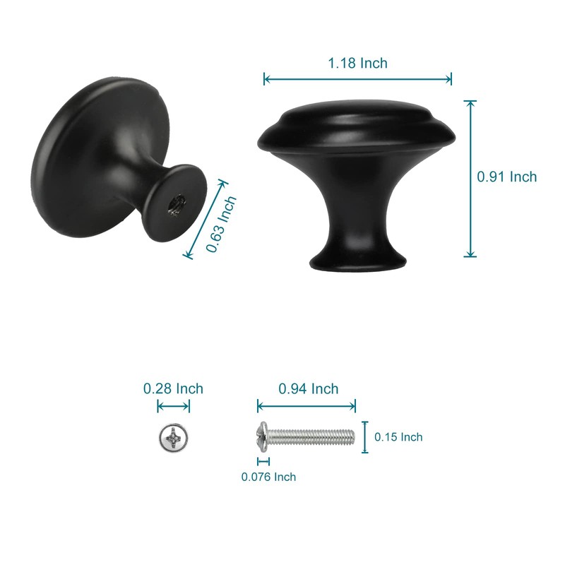 ZONBANG 6PCS Cabinet Dresser Drawer Knobs, Black Kitchen Cabinet Knobs,