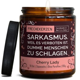 Lustige Duftkerze mit asozialem Spruch | Handgemacht aus Sojawachs | In Geschenkbox | Gast Geschenk Freundschaft Kumpel Papa Partner Schwester BFF Deko schlechte Laune |Kirsche